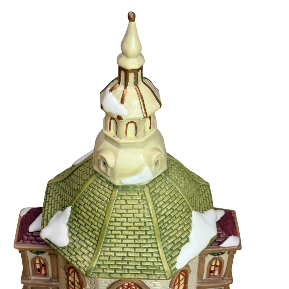 Vintage 1999 Christmas Church Village Building Green Cream Retro Holiday Decor - Picture 5 of 12